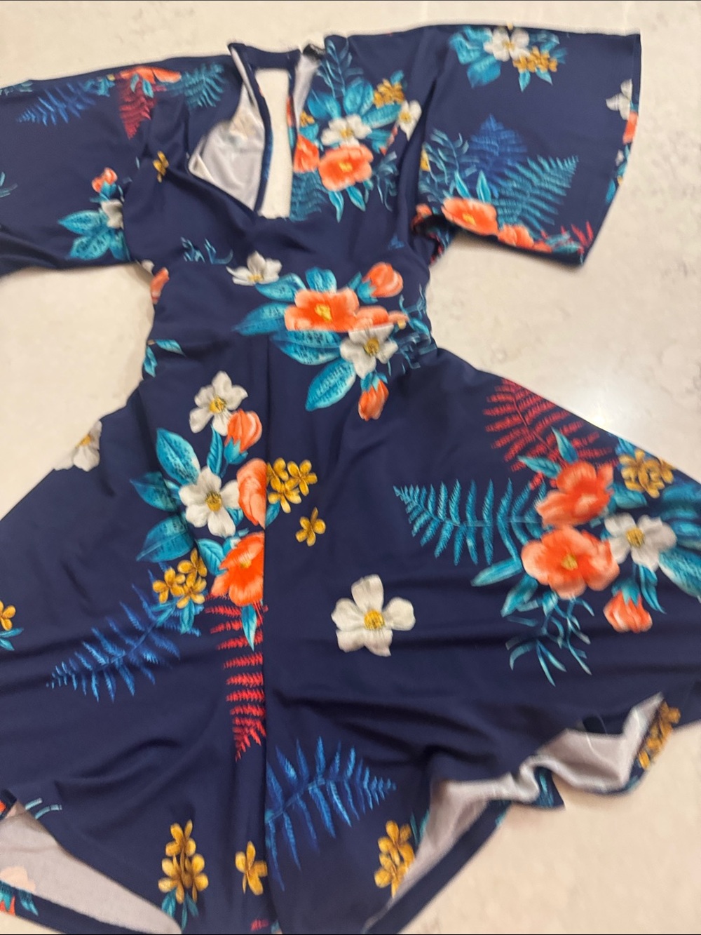 Express Navy Floral Jumpsuit with Orange & Teal Flowers